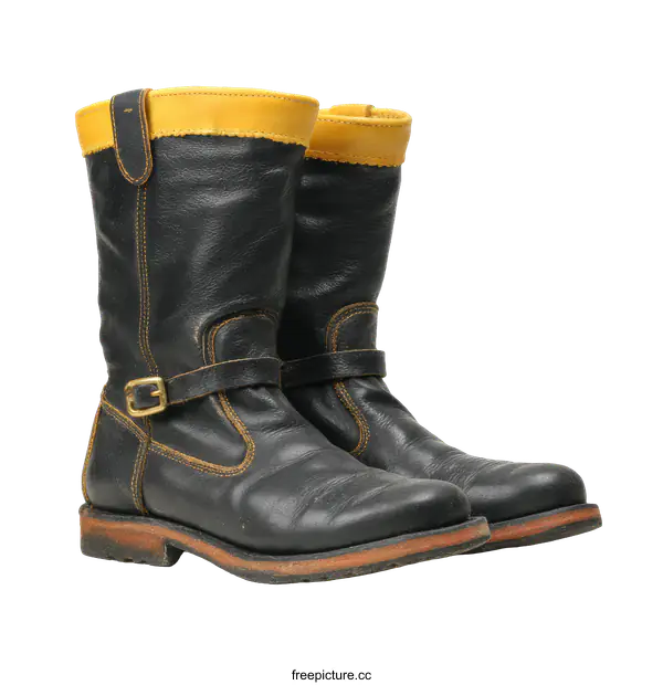 [Transparent Background PNG]Pair of Vintage Black Leather Work Boots