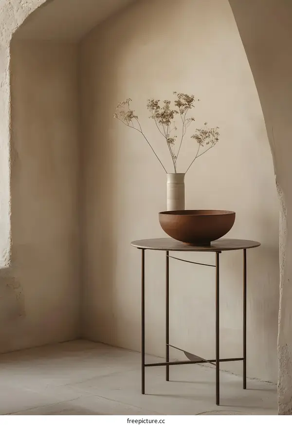 Minimalist Interior Design with Dried Flowers and a Clay Bowl