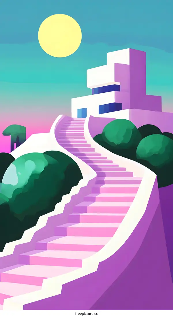 Pink Staircase Leading to Modern House