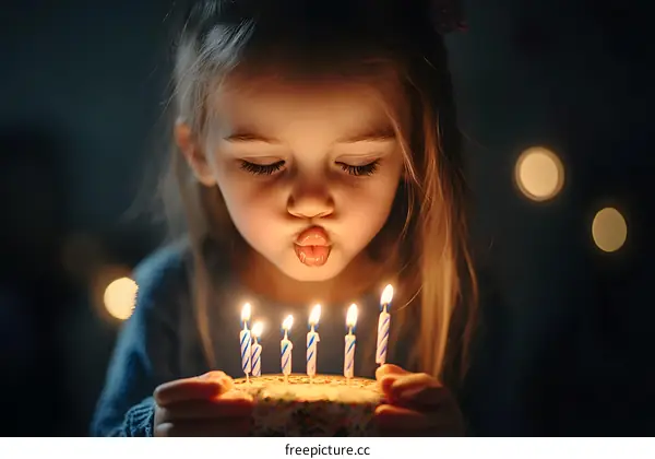 Little Girl Blowing Out Birthday Candles
