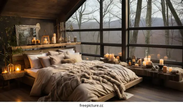 A Relaxing Bedroom with a View of the Tranquil Forest