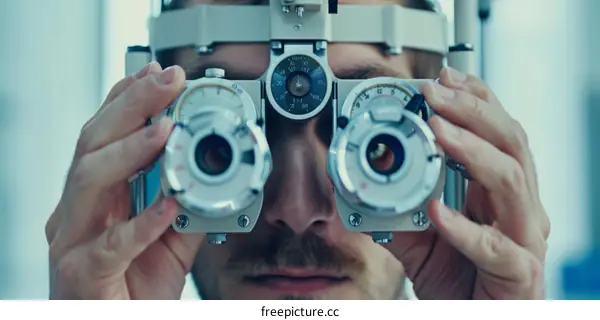 Eye exam with a patient using a phoropter