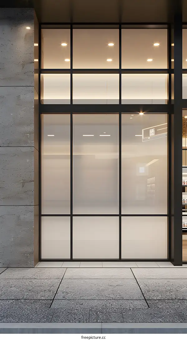 Modern Storefront With Large Glass Windows and Concrete Wall