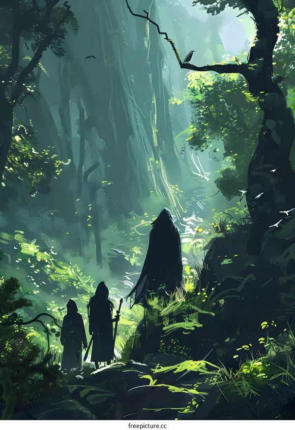 Three people in the woods