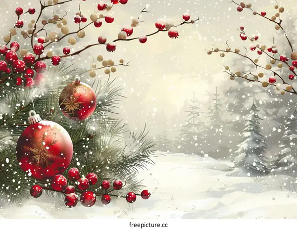 Christmas background with red and gold ornaments