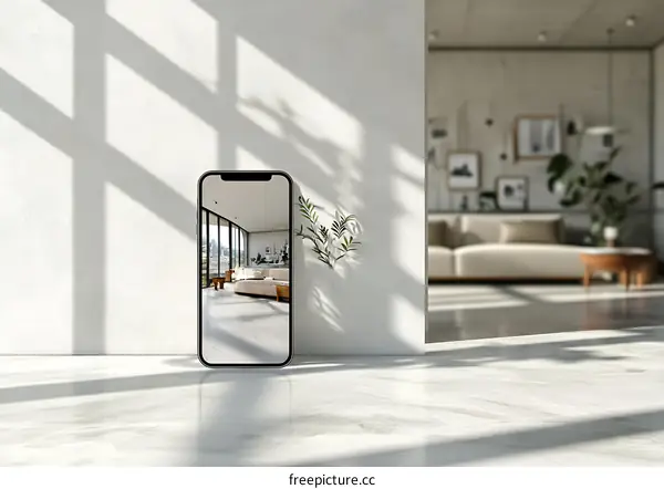Modern Minimalist Living Room Interior Design Concept On Smartphone Screen
