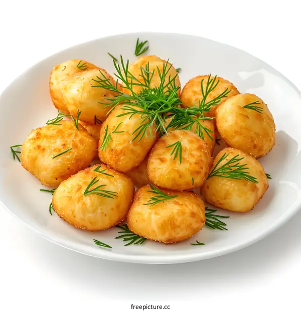 Fried potato balls with dill
