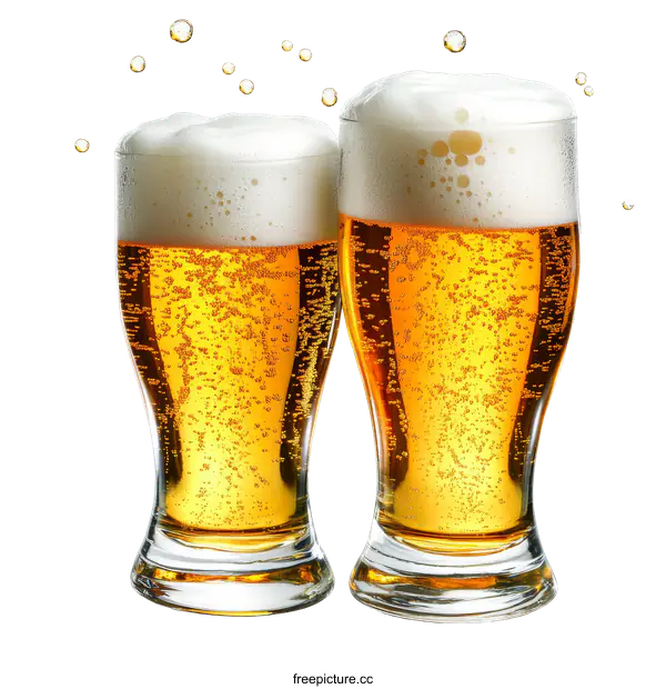 [Transparent Background PNG]Two Beer Glasses Filled with Frothy Beer