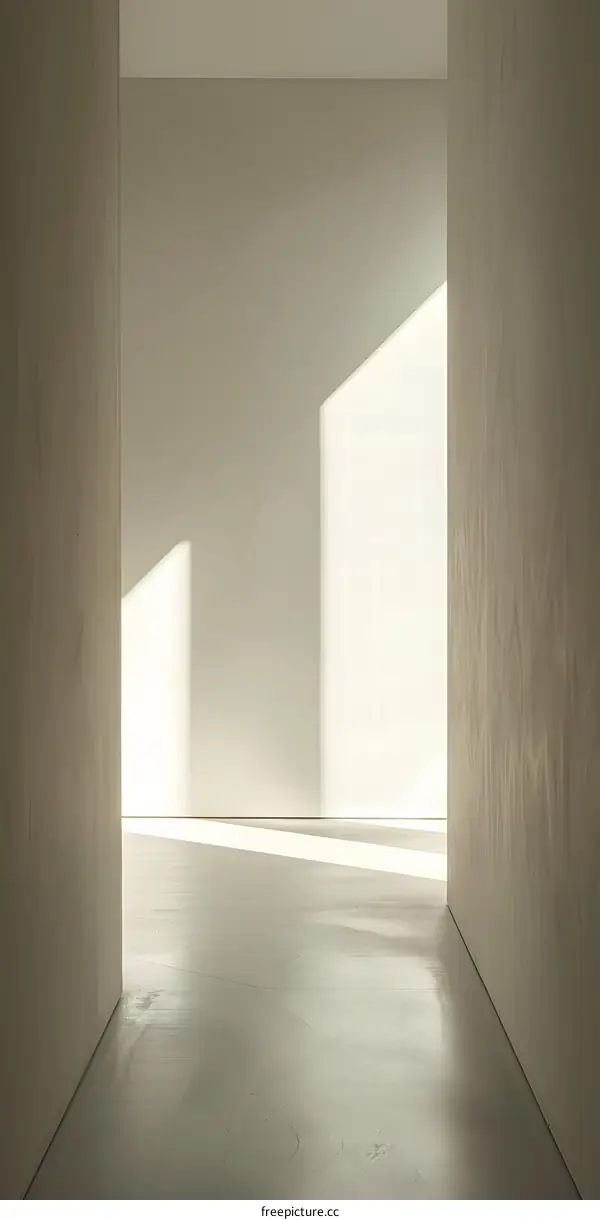Minimalist White Room Interior with Sunlight Shining Through