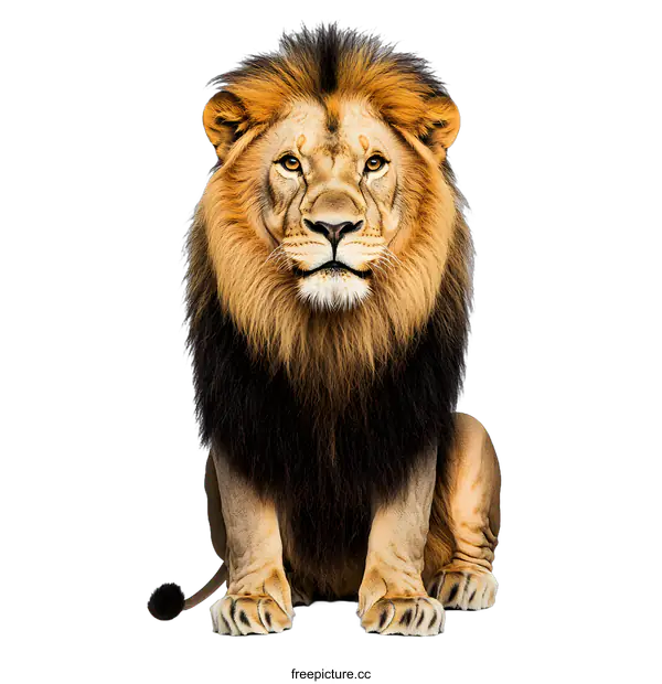 [Transparent Background PNG]Powerful Male Lion Sitting Isolated On White Background