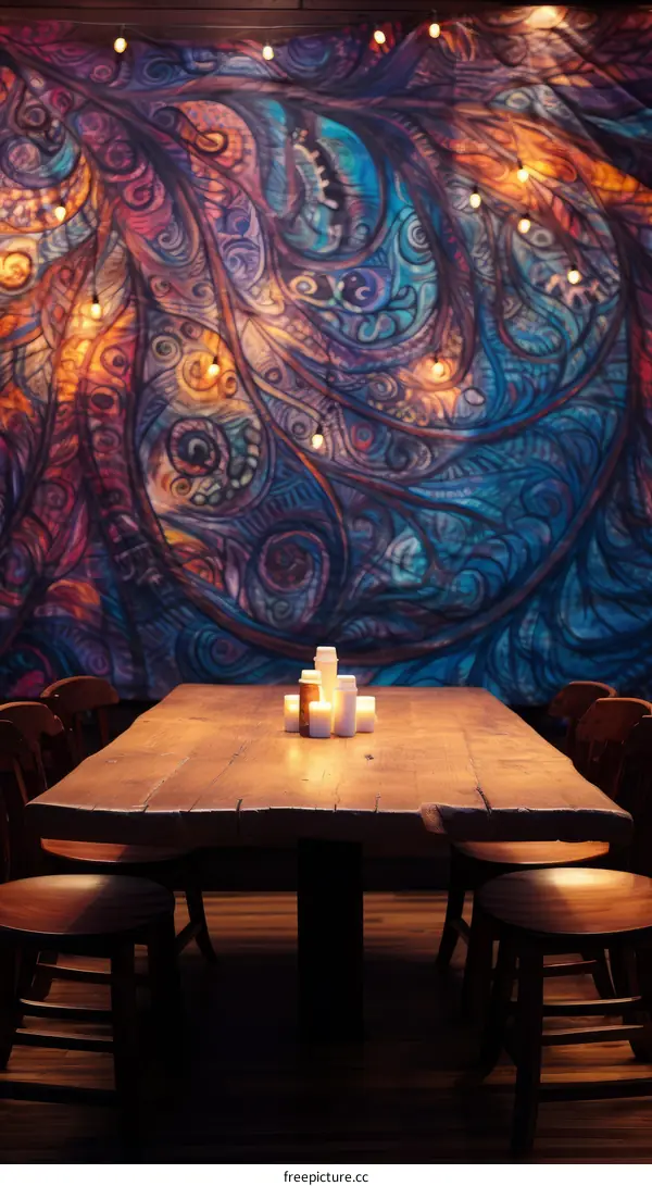 Empty Restaurant with Peacock Mural