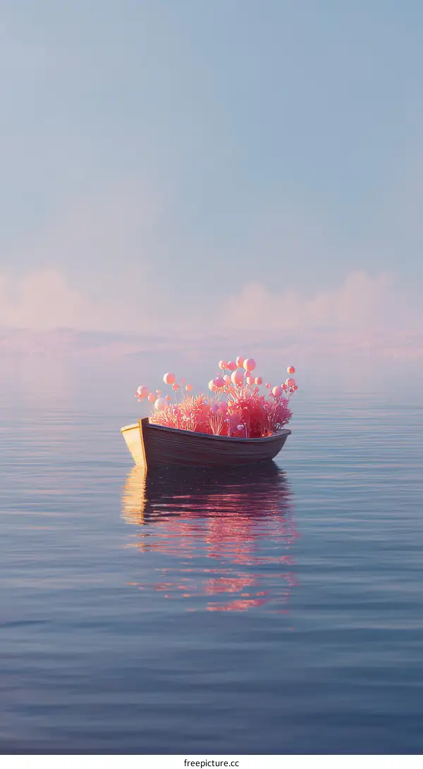 Pink Balloon Boat Floating on Calm Water