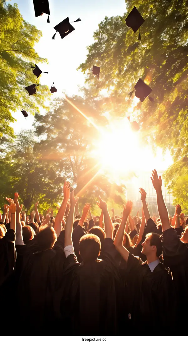 Happy Graduates Throwing their Caps in the Air