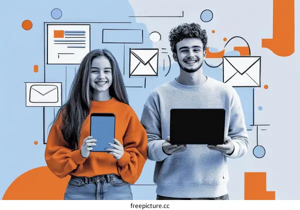 Two young people using technology for communication