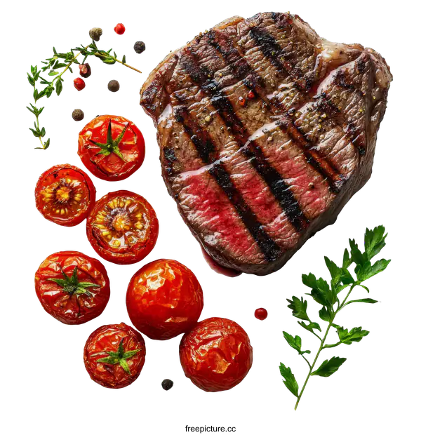 [Transparent Background PNG]Grilled Steak with Roasted Cherry Tomatoes