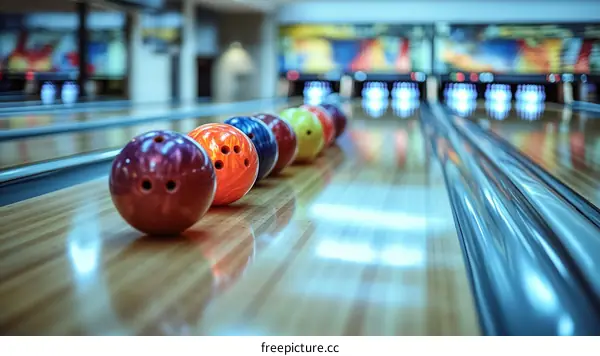 Bowling Alley Lane with Colorful Bowling Balls