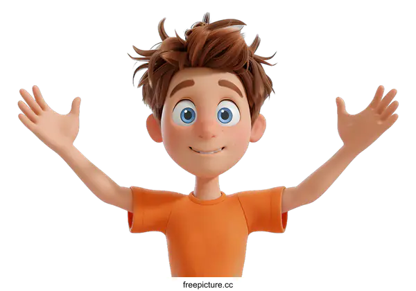 [Transparent Background PNG]Happy Cartoon Boy with Open Arms