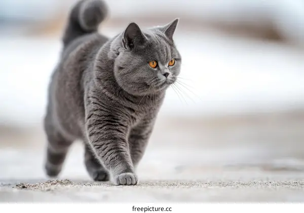 A Gray British Shorthair Cat on the Beach