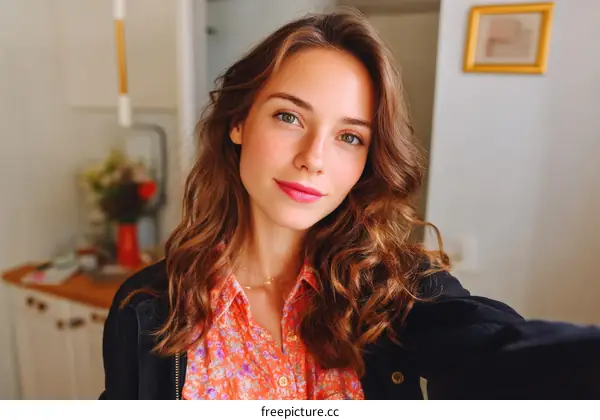 Selfie of a Young Woman in a Stylish Outfit