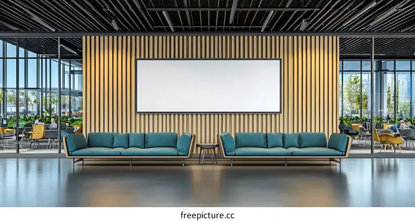Modern Office Lobby Interior Design with Two Couches and Blank Canvas