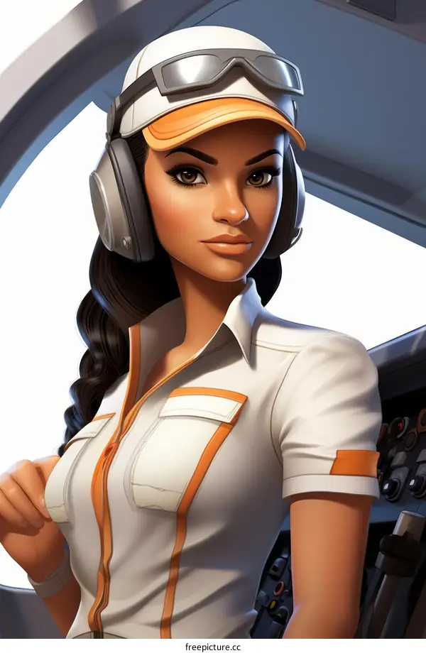 Confident Hispanic Female Pilot Ready for Takeoff