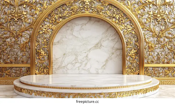 Luxury Gold Marble Archway Showcase Platform