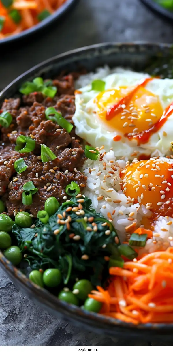 Korean Beef Bowl with Rice, Vegetables, and Egg