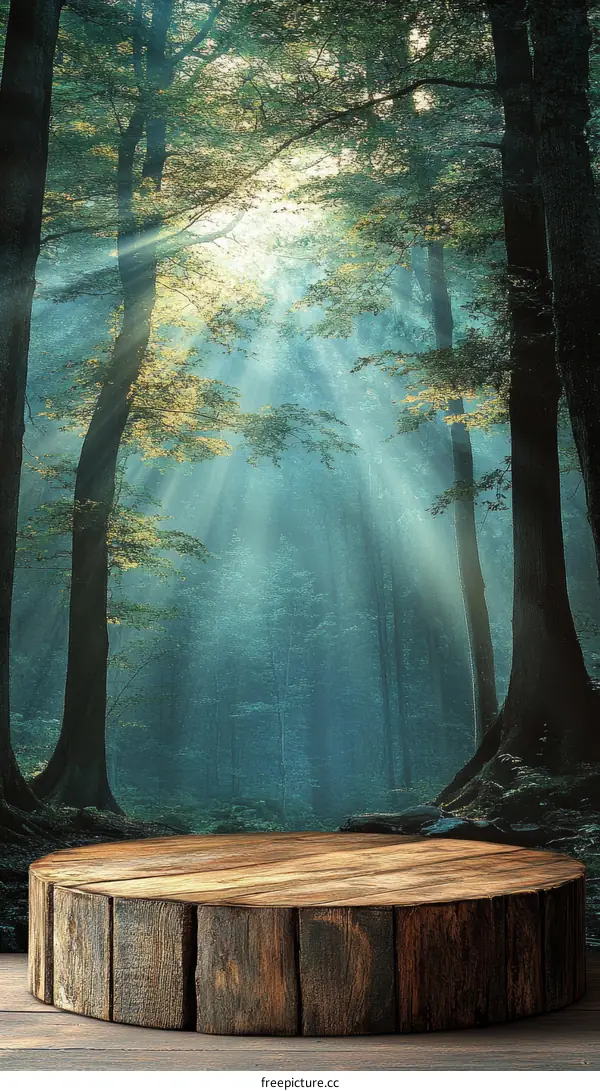 Wooden Display Stand in Mystical Forest Scene