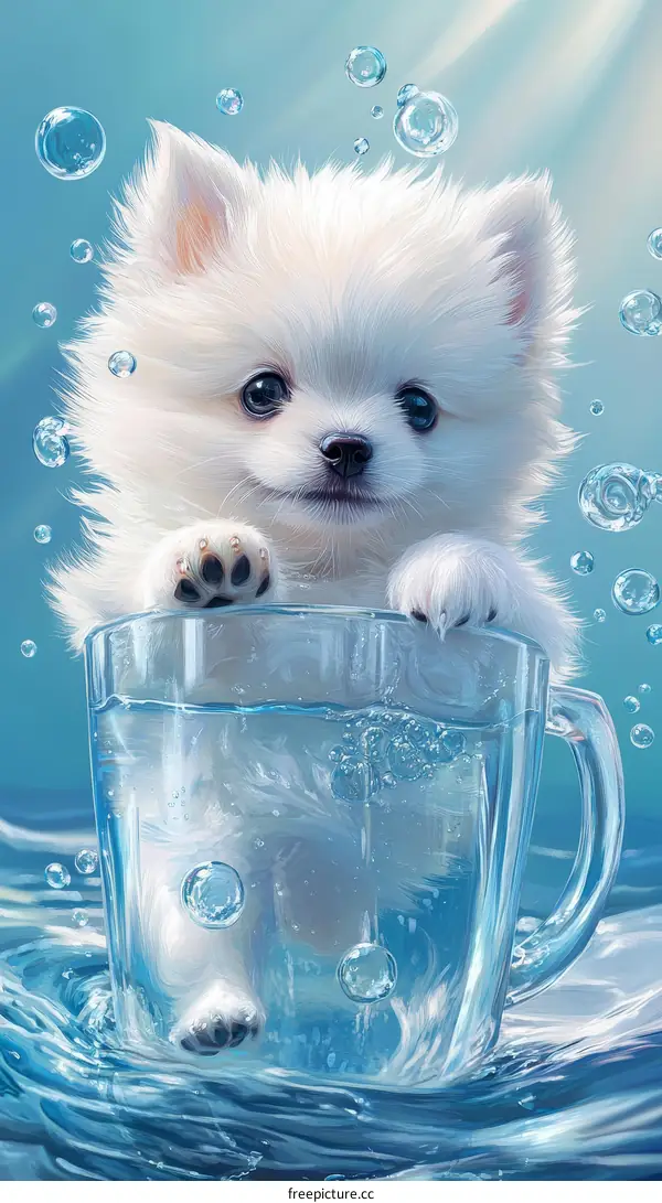 Cute Puppy in a Glass Cup Illustration