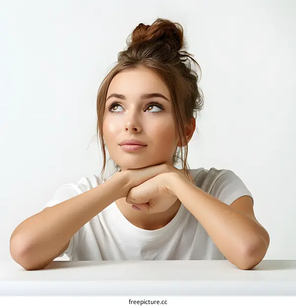 Young woman with thoughtful expression