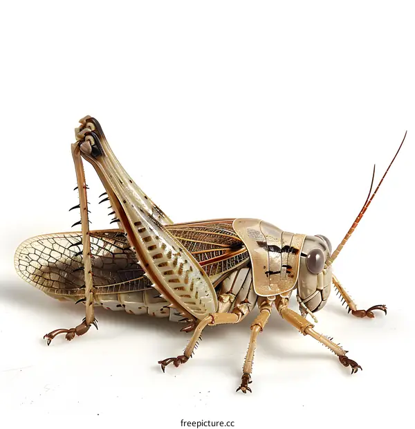 Brown grasshopper on white background