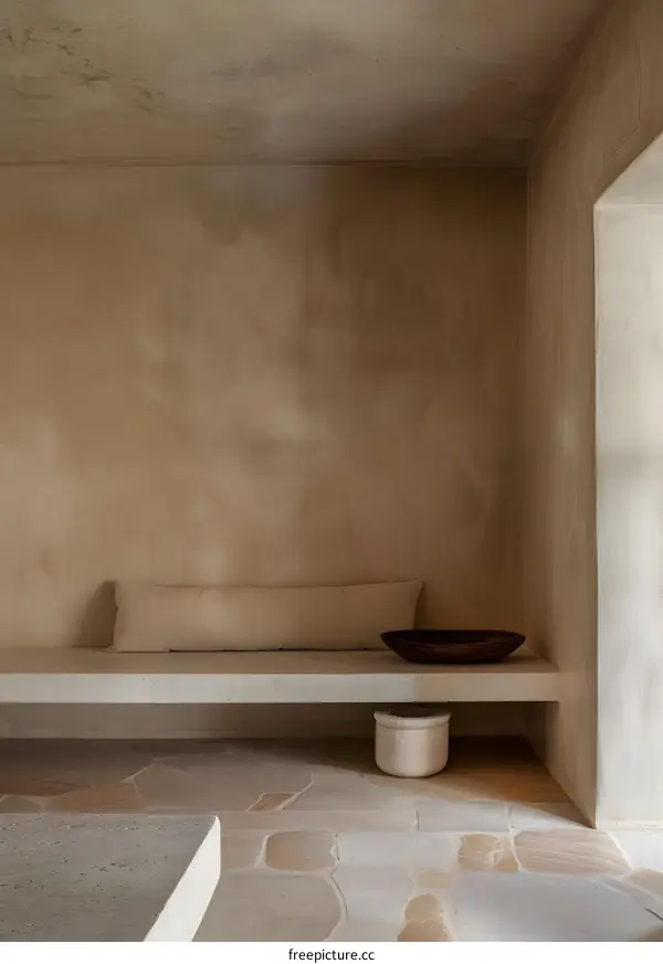 Minimalist Interior Design with Beige Walls and a Bench