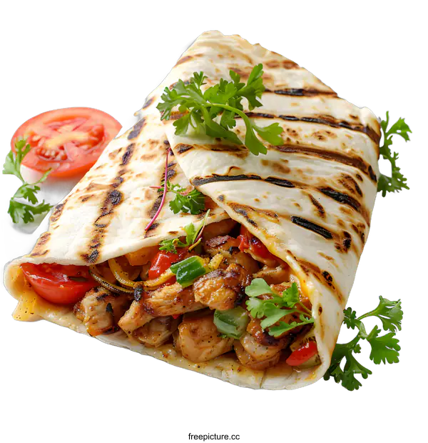 [Transparent Background PNG]Chicken fajita with grilled vegetables