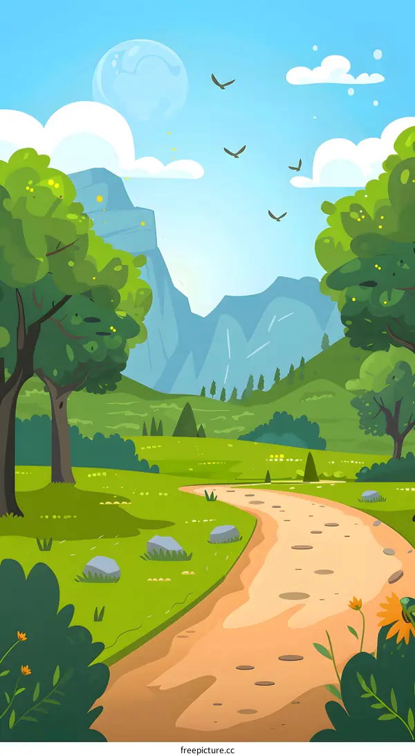 Green Grass Path Through Summer Landscape