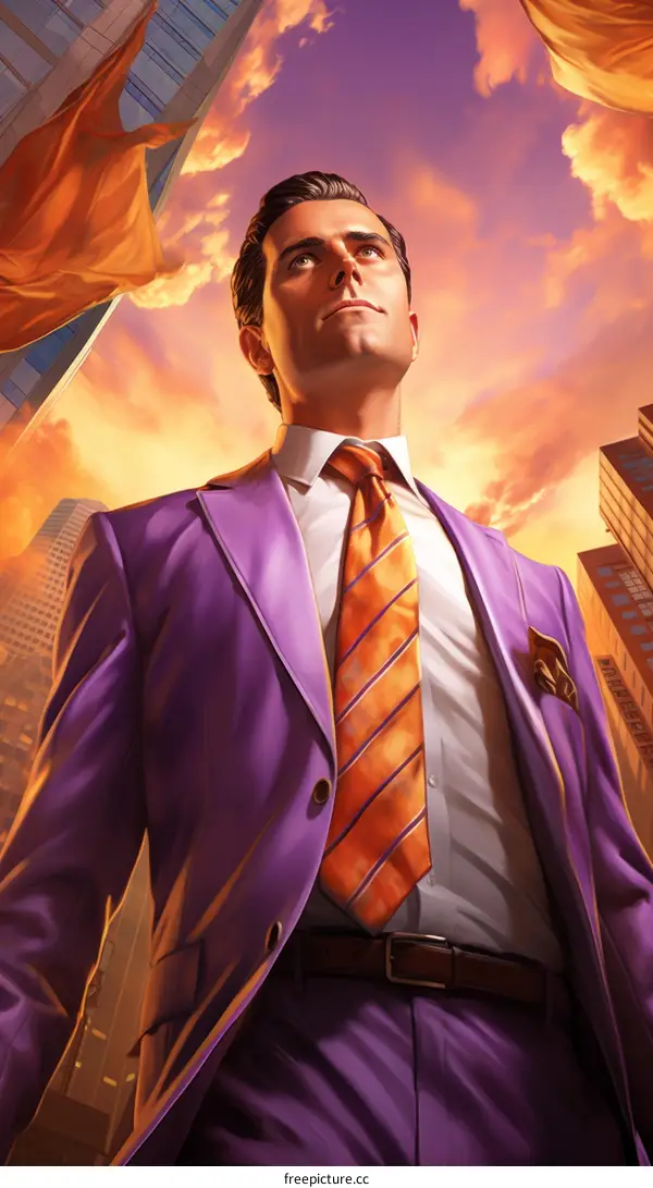 Purple Suit Man Looking Up