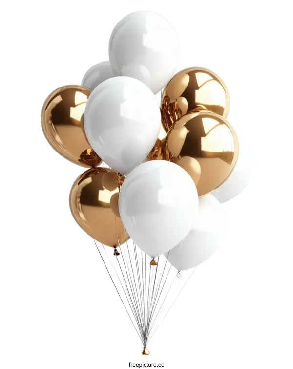 [Transparent Background PNG]Golden and White Balloons Cluster