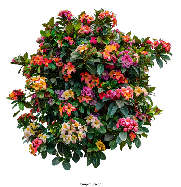 [Transparent Background PNG]A beautiful image of a tropical flower bush with many different colored flowers.
