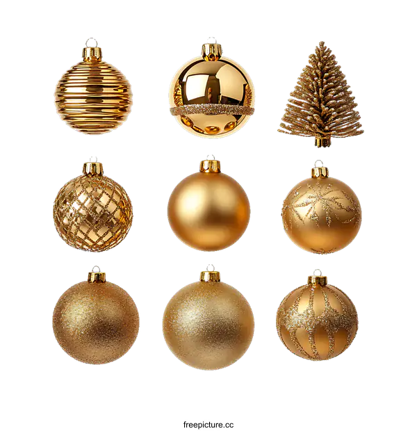 [Transparent Background PNG]Collection of Golden Christmas Ornaments