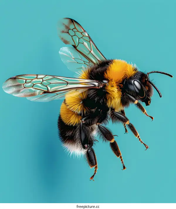 Bumblebee in Flight on Blue
