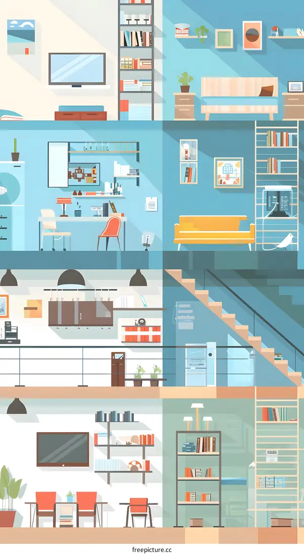 Modern Flat Style Interior Design Illustration Of A House