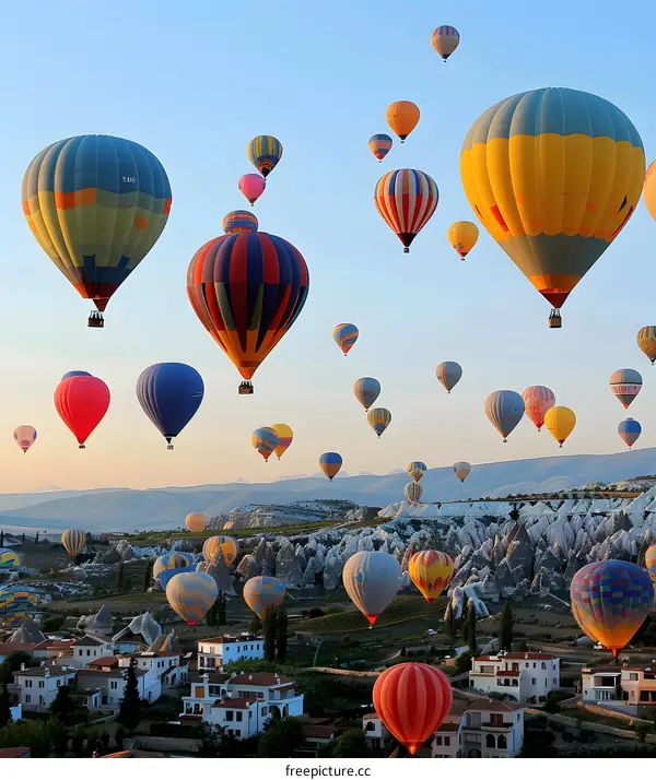 Hot Air Balloons Flying Over Cappadocia Turkey