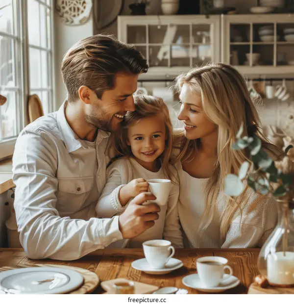 Family enjoying breakfast in the kitchen