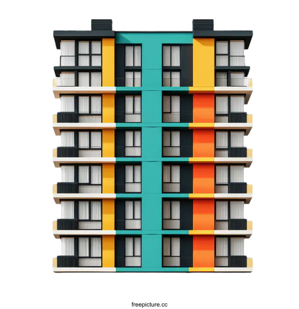 [Transparent Background PNG]Colorful Multi-Colored Apartment Building Facade Design