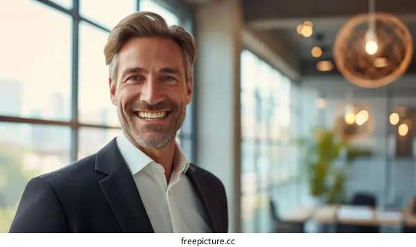 Portrait of a middle-aged businessman smiling in an office