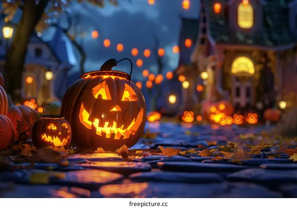 Halloween Jack-o'-Lanterns Creating Scary Atmosphere