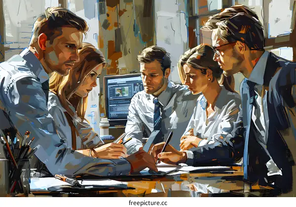 Business Professionals Meeting In Office Discussing Business Plan