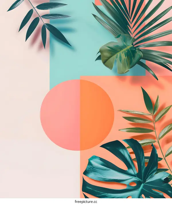 Tropical Leaves on Pastel Background