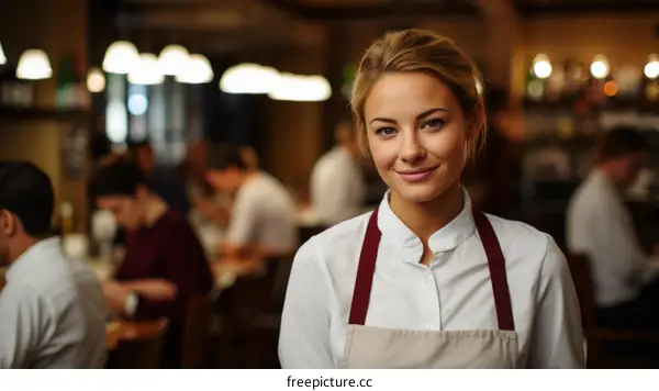 Portrait of a smiling waitress in a restaurant
