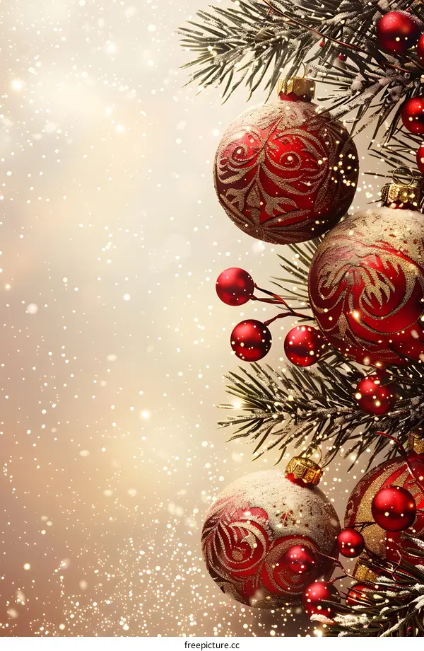 Christmas Ornament Decoration Background with Snow Falling