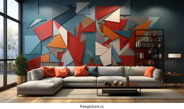 Modern geometric wall art living room interior design